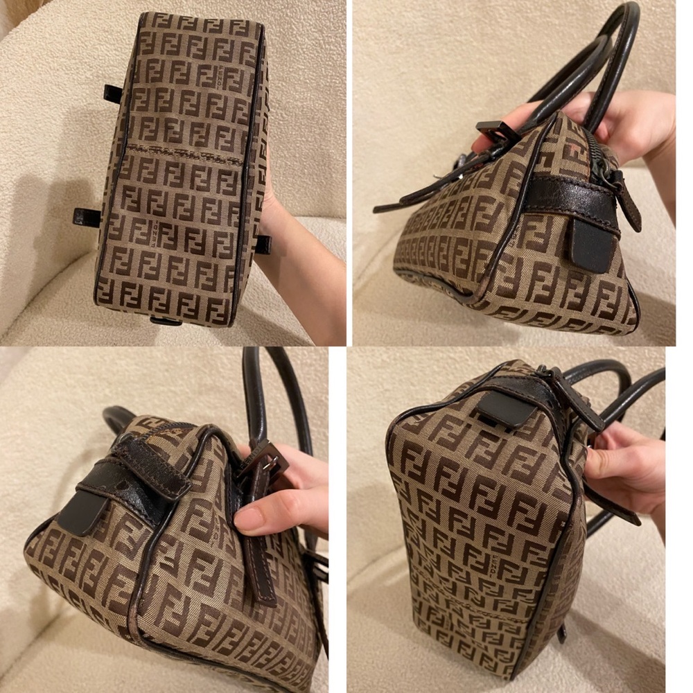 Fendi Zucchino Bauletto Shoulder Bag in Brown and Tan - Picture 10 of 13